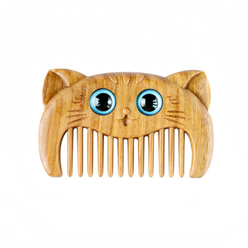 Kamm aus grünem Sandelholz mit Katzenmotiv Green Sandalwood Cat Pattern Comb