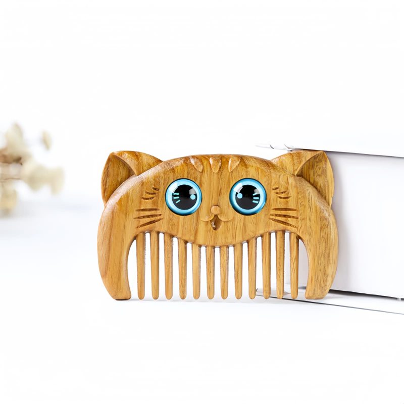 Kamm aus grünem Sandelholz mit Katzenmotiv Green Sandalwood Cat Pattern Comb