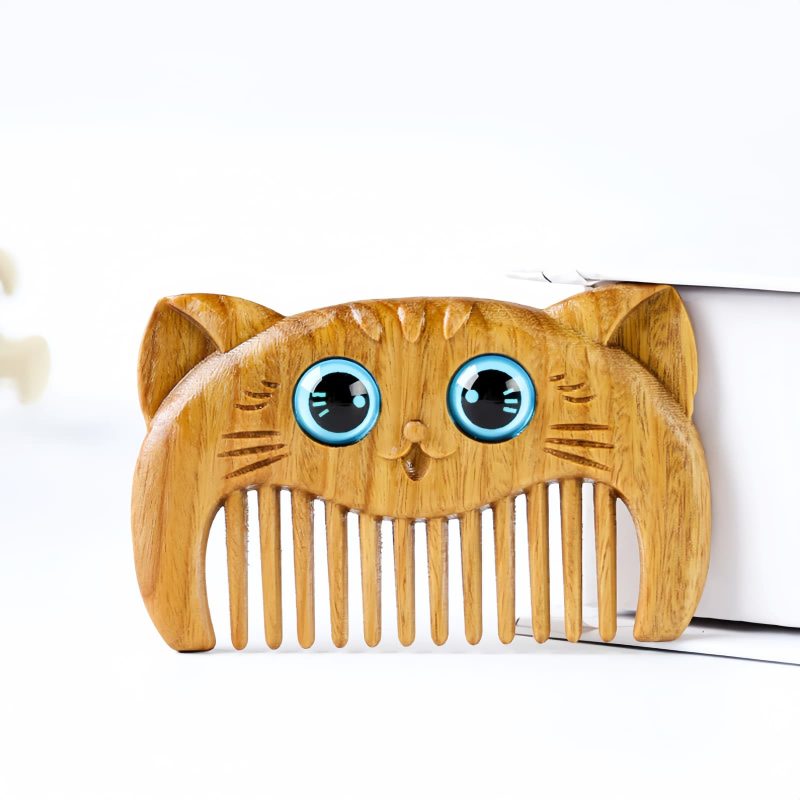 Kamm aus grünem Sandelholz mit Katzenmotiv Green Sandalwood Cat Pattern Comb