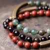 Moss Agate Red Jasper Black Obsidian Copper Couple Bracelet