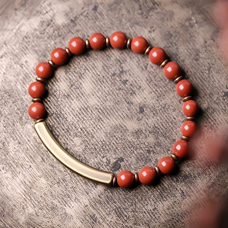 Moss Agate Red Jasper Black Obsidian Copper Couple Bracelet