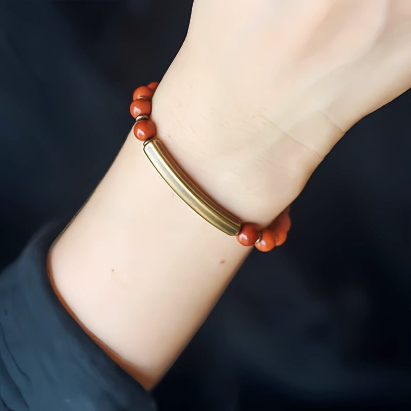 Moss Agate Red Jasper Black Obsidian Copper Couple Bracelet