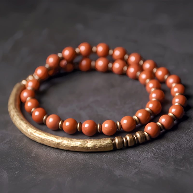 Moss Agate Red Jasper Black Obsidian Copper Couple Bracelet