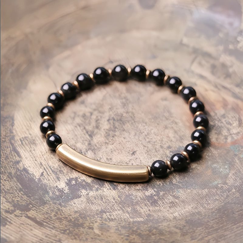 Moss Agate Red Jasper Black Obsidian Copper Couple Bracelet