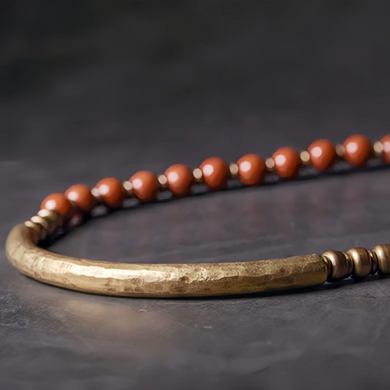 Moss Agate Red Jasper Black Obsidian Copper Couple Bracelet