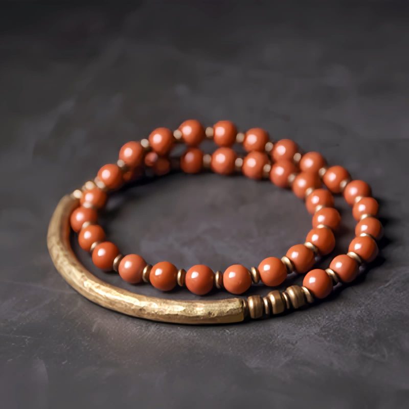 Moss Agate Red Jasper Black Obsidian Copper Couple Bracelet