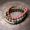 Moss Agate Red Jasper Black Obsidian Copper Couple Bracelet