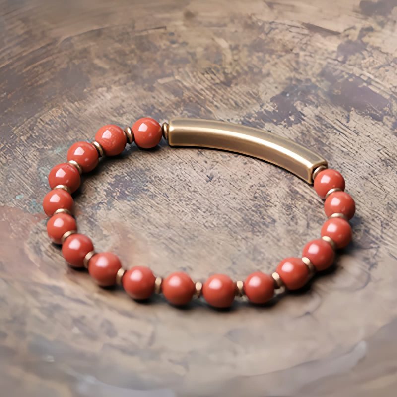 Moss Agate Red Jasper Black Obsidian Copper Couple Bracelet