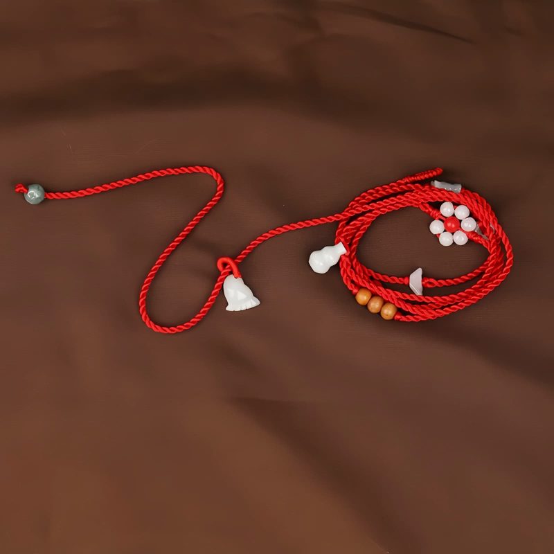 Cadena de Cintura del Zodiaco en Madera de Durazno e Hilo Rojo Peach Wood Zodiac Belly Chain with Red String