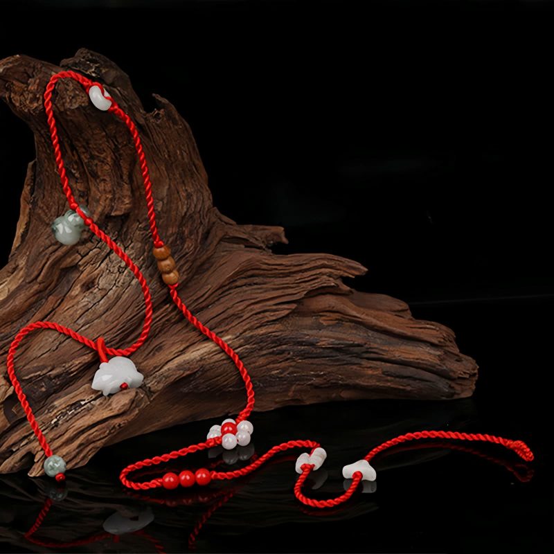 Cadena de Cintura del Zodiaco en Madera de Durazno e Hilo Rojo Peach Wood Zodiac Belly Chain with Red String