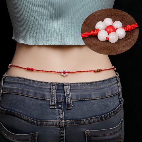 Peach Wood Zodiac Belly Chain with Red String