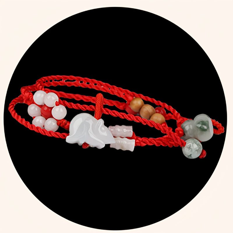 Cadena de Cintura del Zodiaco en Madera de Durazno e Hilo Rojo Peach Wood Zodiac Belly Chain with Red String