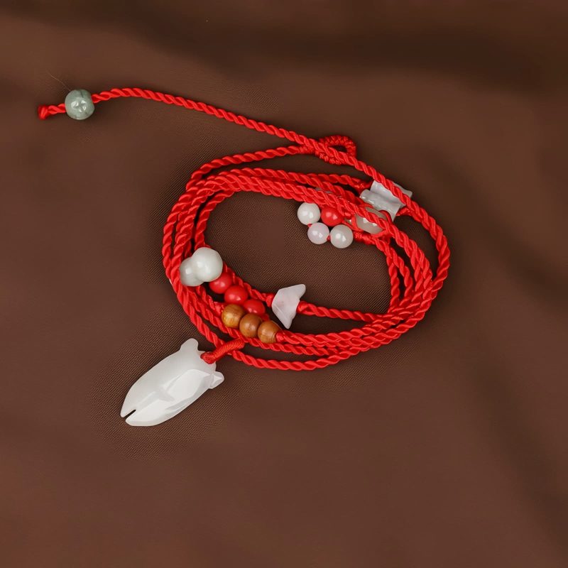 Cadena de Cintura del Zodiaco en Madera de Durazno e Hilo Rojo Peach Wood Zodiac Belly Chain with Red String