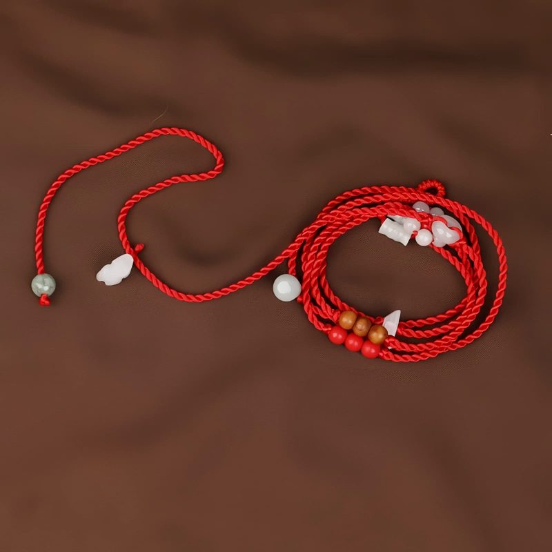 Cadena de Cintura del Zodiaco en Madera de Durazno e Hilo Rojo Peach Wood Zodiac Belly Chain with Red String