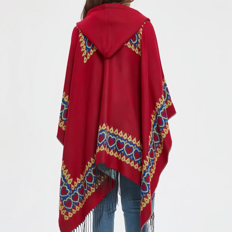 Red Heart Tassel Tibetan Hooded Shawl Red Heart Tassel Tibetan Hooded Shawl