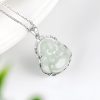 Silver Jade Laughing Buddha Pendant Necklace