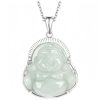 Silver Jade Laughing Buddha Pendant Necklace