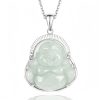 Silver Jade Laughing Buddha Pendant Necklace