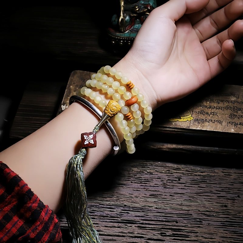 Tibet 108 Mala Sheep Horn Amber Luck Bracelet Tibet 108 Mala Sheep Horn Amber Luck Bracelet