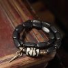 Tibet Ebony Wood Dzi Bead Copper Double Wrap Bracelet
