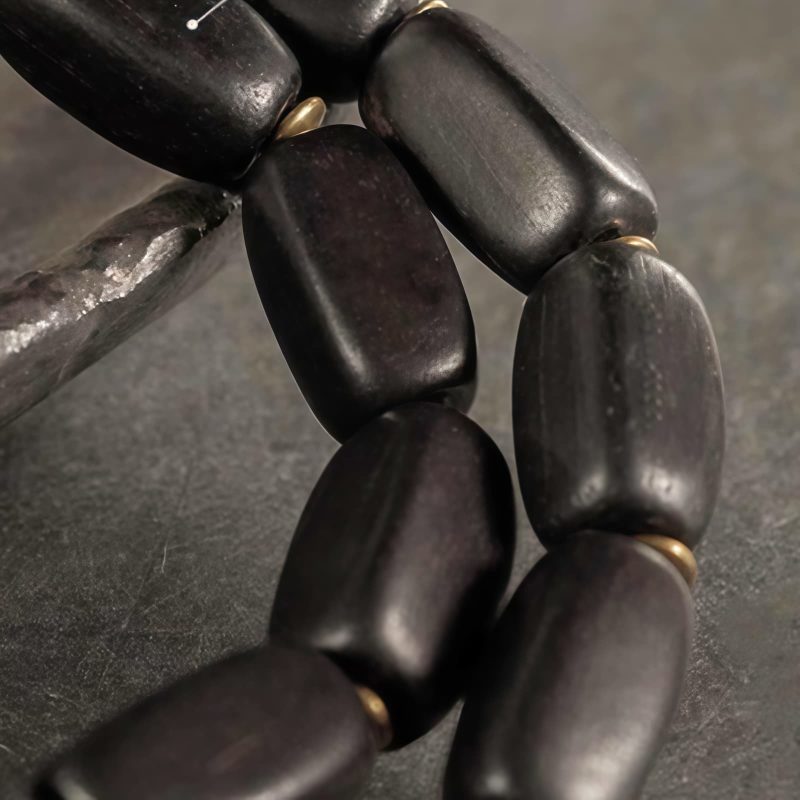 Tibet Ebony Wood Dzi Bead Copper Double Wrap Bracelet