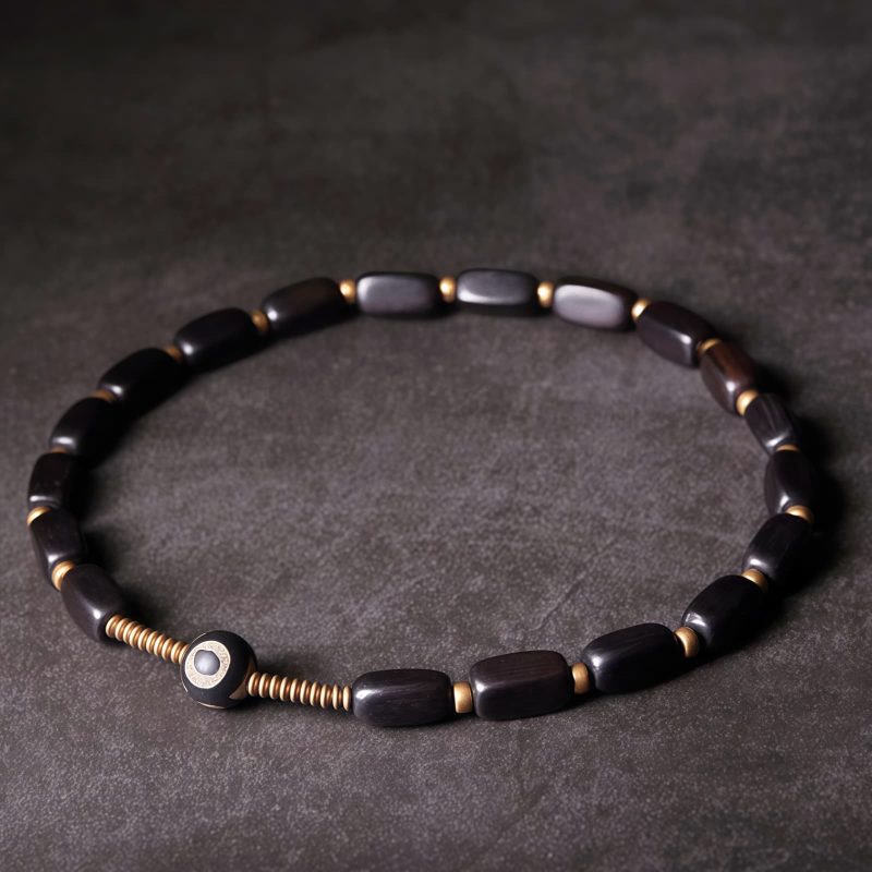 Tibet Ebony Wood Dzi Bead Copper Double Wrap Bracelet