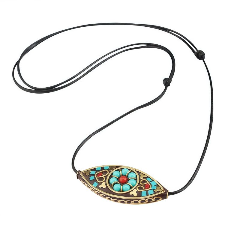 Collar de Protección con Turquesa del Tíbet en Talla Marquesa Tibet Turquoise Marquise Protection Necklace