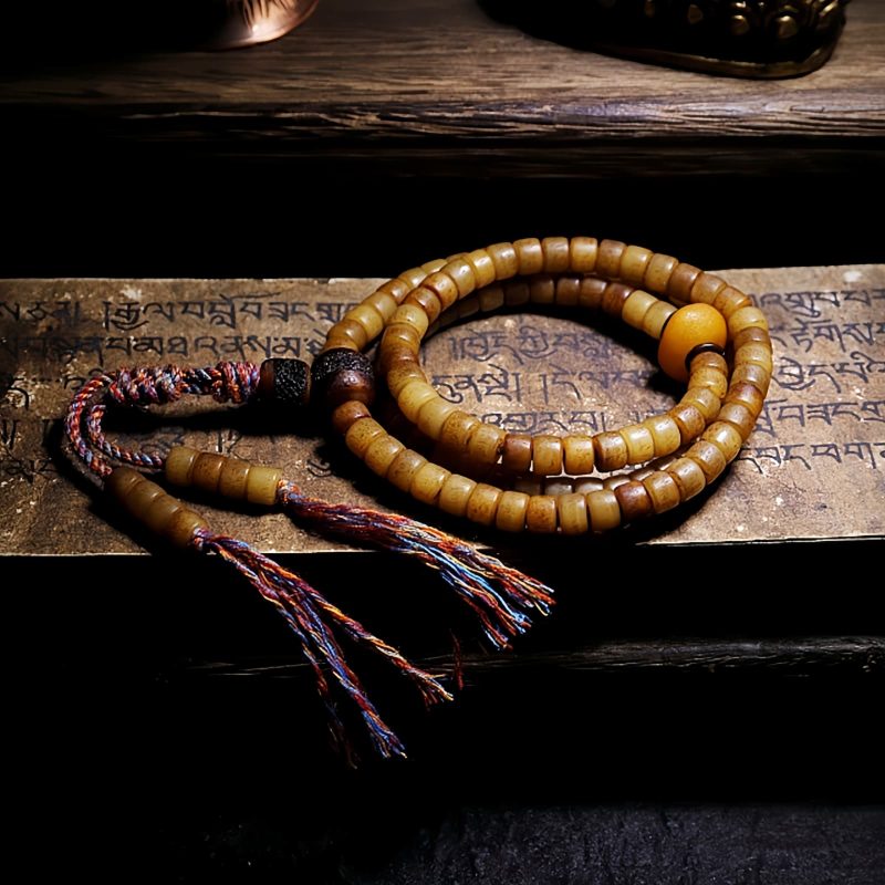 Tibetan 108 Mala Yak Bone Amber Balance Bracelet Tibetan 108 Mala Yak Bone Amber Balance Bracelet