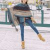 Tibetan Blue Beige Wavy Tassel Shawl Tibetan Blue Beige Wavy Tassel Shawl