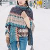 Tibetan Blue Beige Wavy Tassel Shawl Tibetan Blue Beige Wavy Tassel Shawl