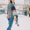 Tibetan Blue Beige Wavy Tassel Shawl Tibetan Blue Beige Wavy Tassel Shawl
