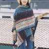 Tibetan Blue Beige Wavy Tassel Shawl Tibetan Blue Beige Wavy Tassel Shawl