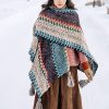 Tibetan Blue Beige Wavy Tassel Shawl Tibetan Blue Beige Wavy Tassel Shawl