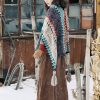 Tibetan Blue Beige Wavy Tassel Shawl Tibetan Blue Beige Wavy Tassel Shawl