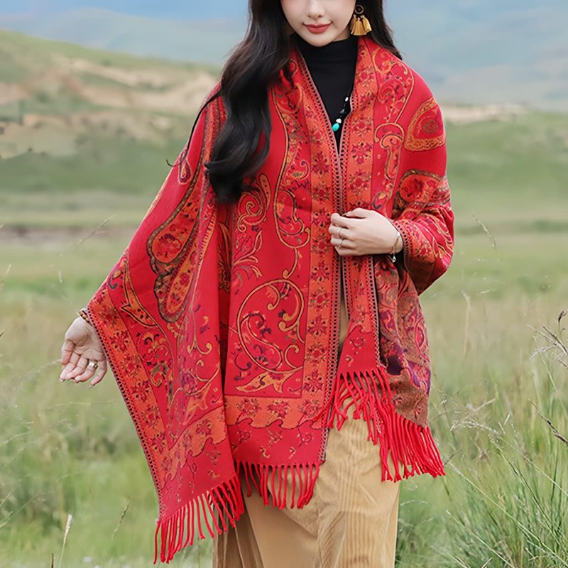 Tibetan Cashew Flower Tassel Shawl Tibetan Cashew Flower Tassel Shawl