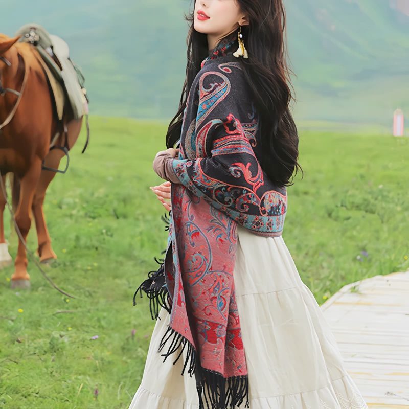 Tibetan Cashew Flower Tassel Shawl Tibetan Cashew Flower Tassel Shawl