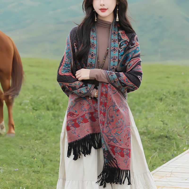 Tibetan Cashew Flower Tassel Shawl Tibetan Cashew Flower Tassel Shawl