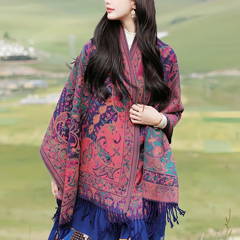 Tibetan Cashew Flowers Shawl Wrap Tibetan Cashew Flowers Shawl Wrap