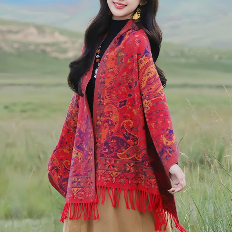 Tibetan Cashew Flowers Shawl Wrap Tibetan Cashew Flowers Shawl Wrap