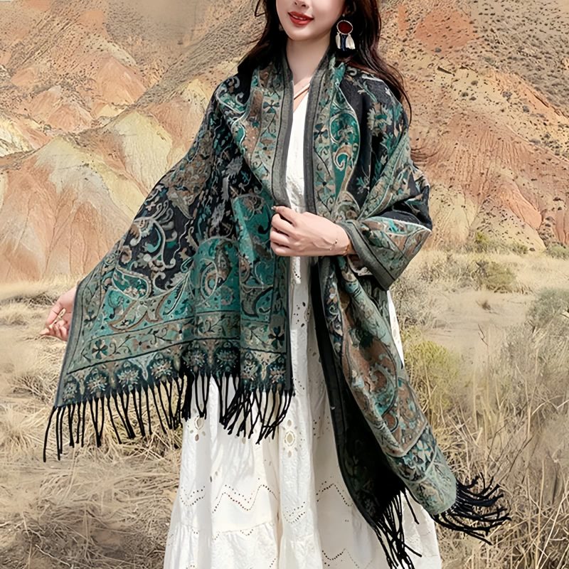 Tibetan Cashew Flowers Shawl Wrap Tibetan Cashew Flowers Shawl Wrap
