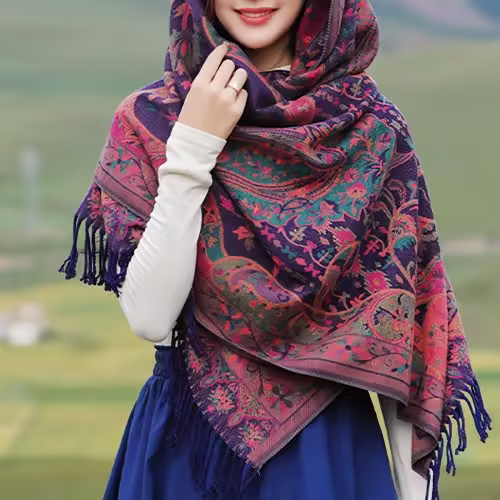 Tibetischer Schal mit Paisley-Blütenmustern Tibetischer Schal mit Paisley-Blütenmustern