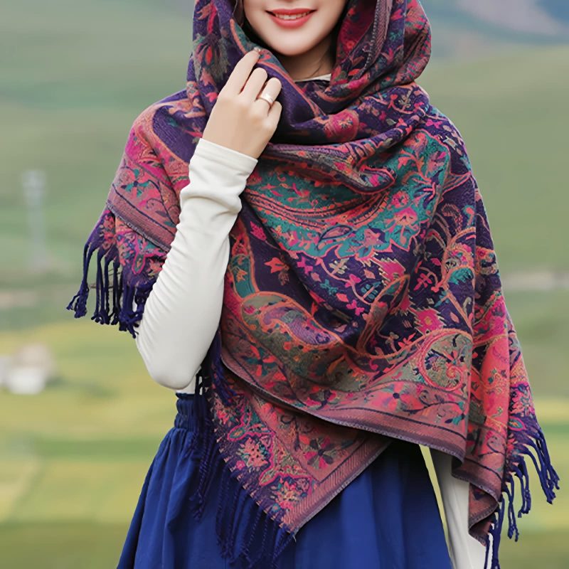 Tibetan Cashew Flowers Shawl Wrap Tibetan Cashew Flowers Shawl Wrap