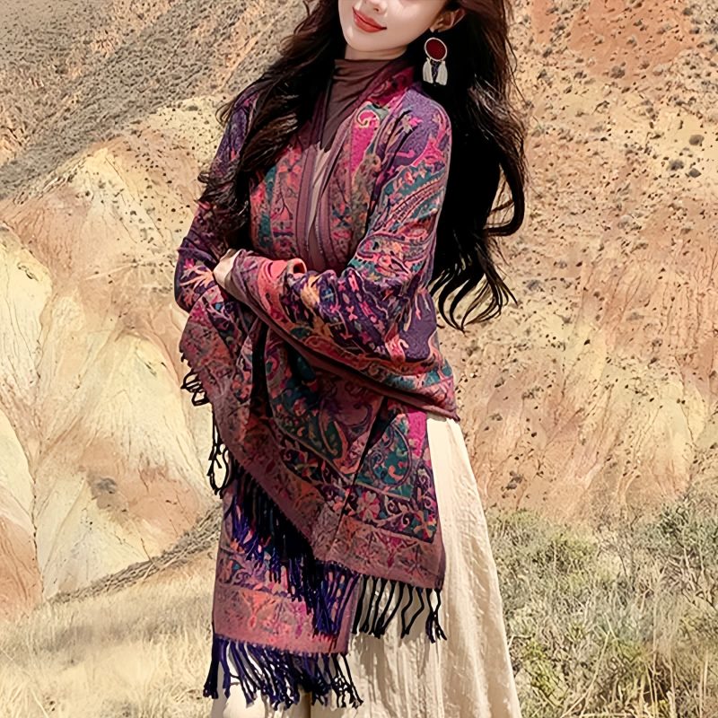 Tibetan Cashew Flowers Shawl Wrap Tibetan Cashew Flowers Shawl Wrap