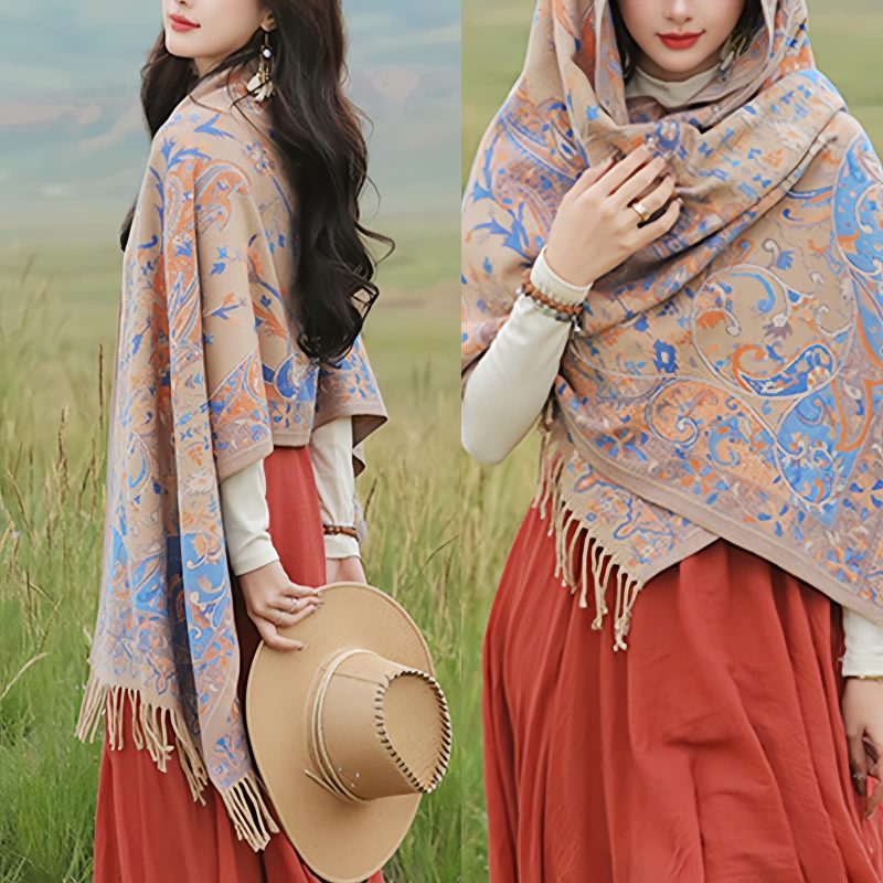 Tibetan Cashew Flowers Shawl Wrap Tibetan Cashew Flowers Shawl Wrap