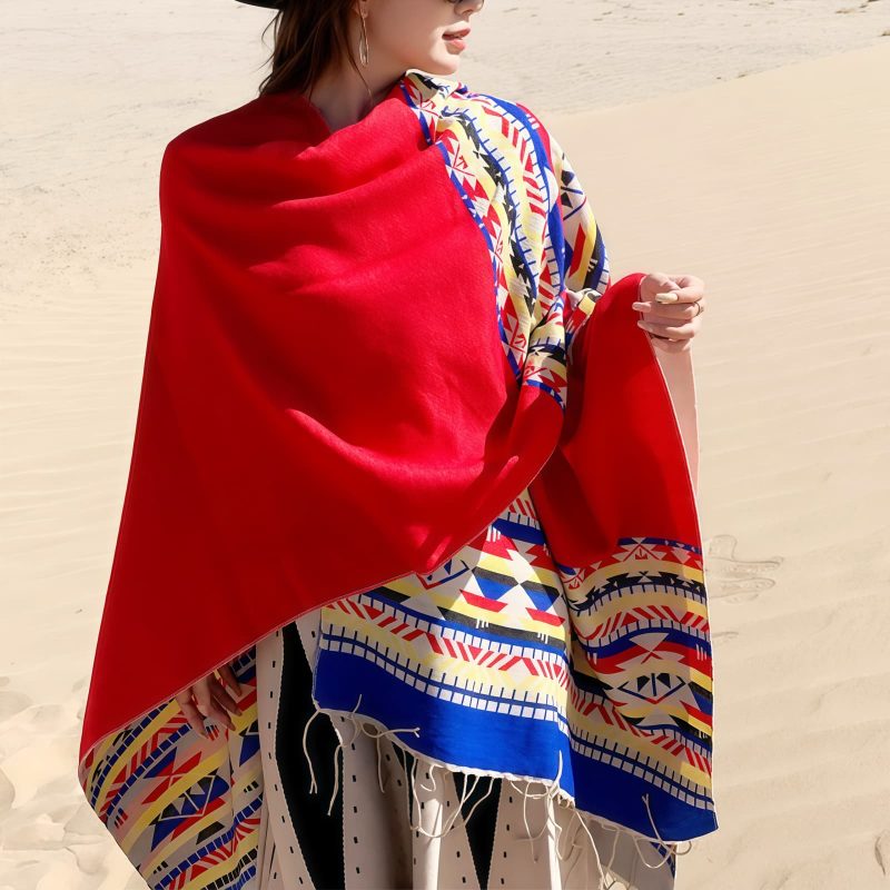 Tibetan Colorful Geometry Shawl Tibetan Colorful Geometry Shawl