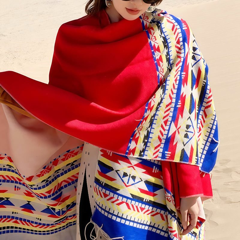 Tibetan Colorful Geometry Shawl Tibetan Colorful Geometry Shawl