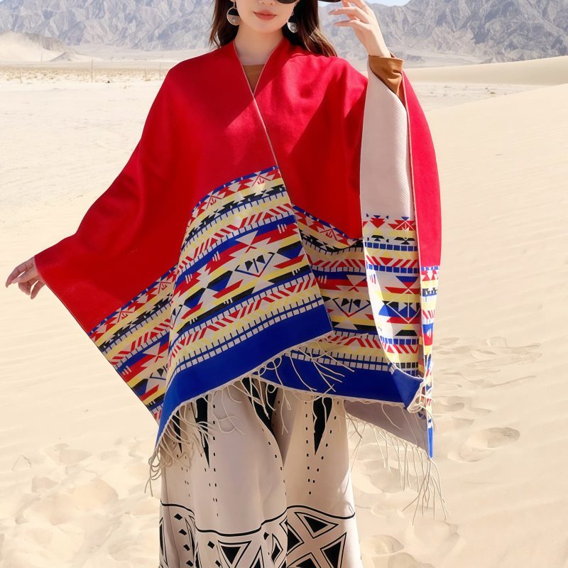 Tibetan Colorful Geometry Shawl Tibetan Colorful Geometry Shawl