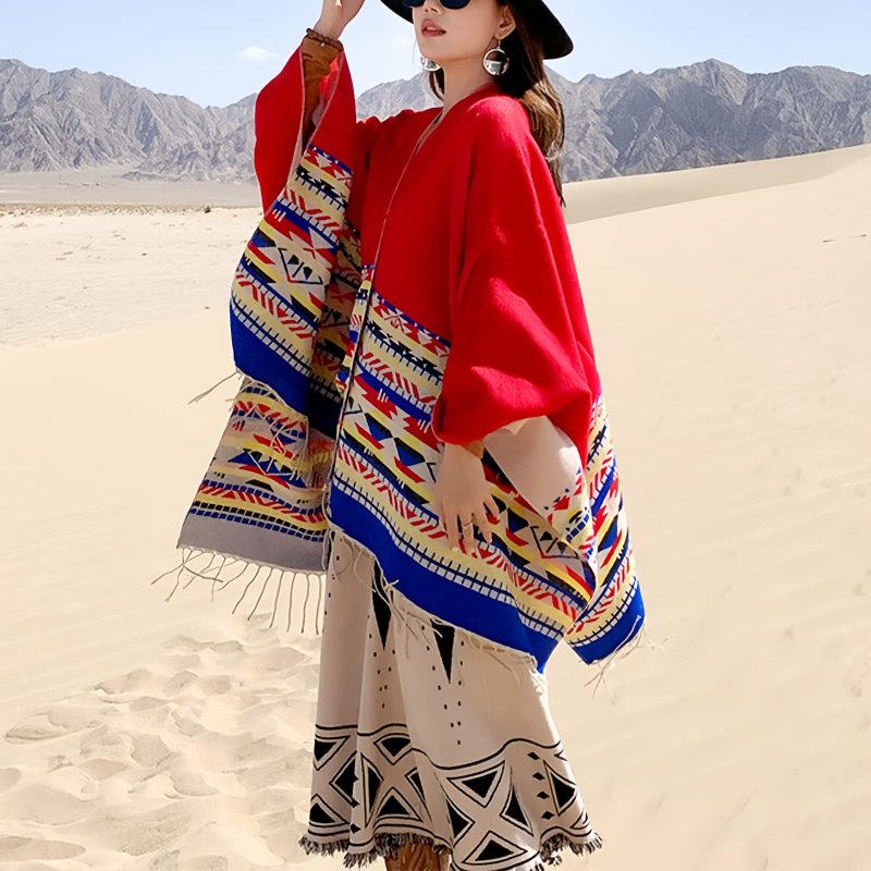 Tibetan Colorful Geometry Shawl Tibetan Colorful Geometry Shawl