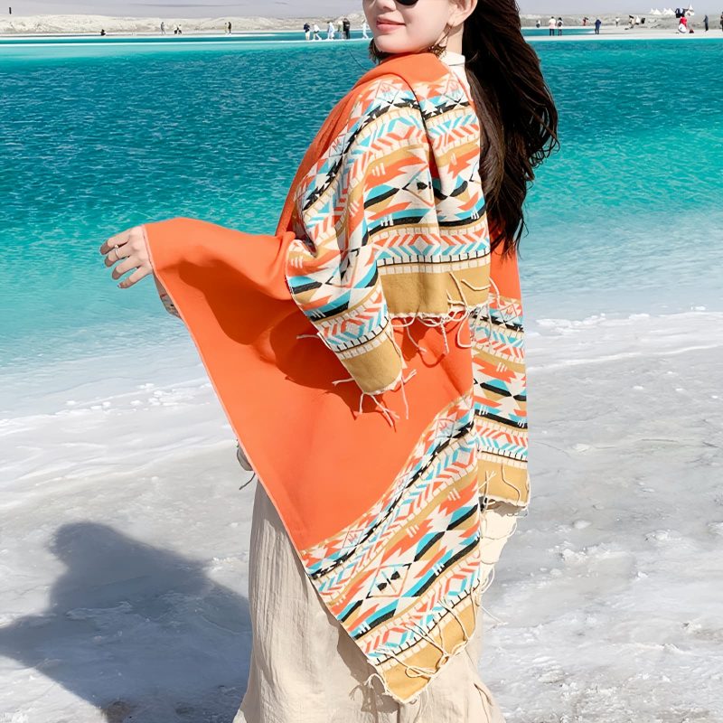 Tibetan Colorful Geometry Shawl Tibetan Colorful Geometry Shawl