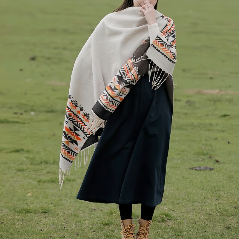 Tibetan Colorful Geometry Shawl Tibetan Colorful Geometry Shawl